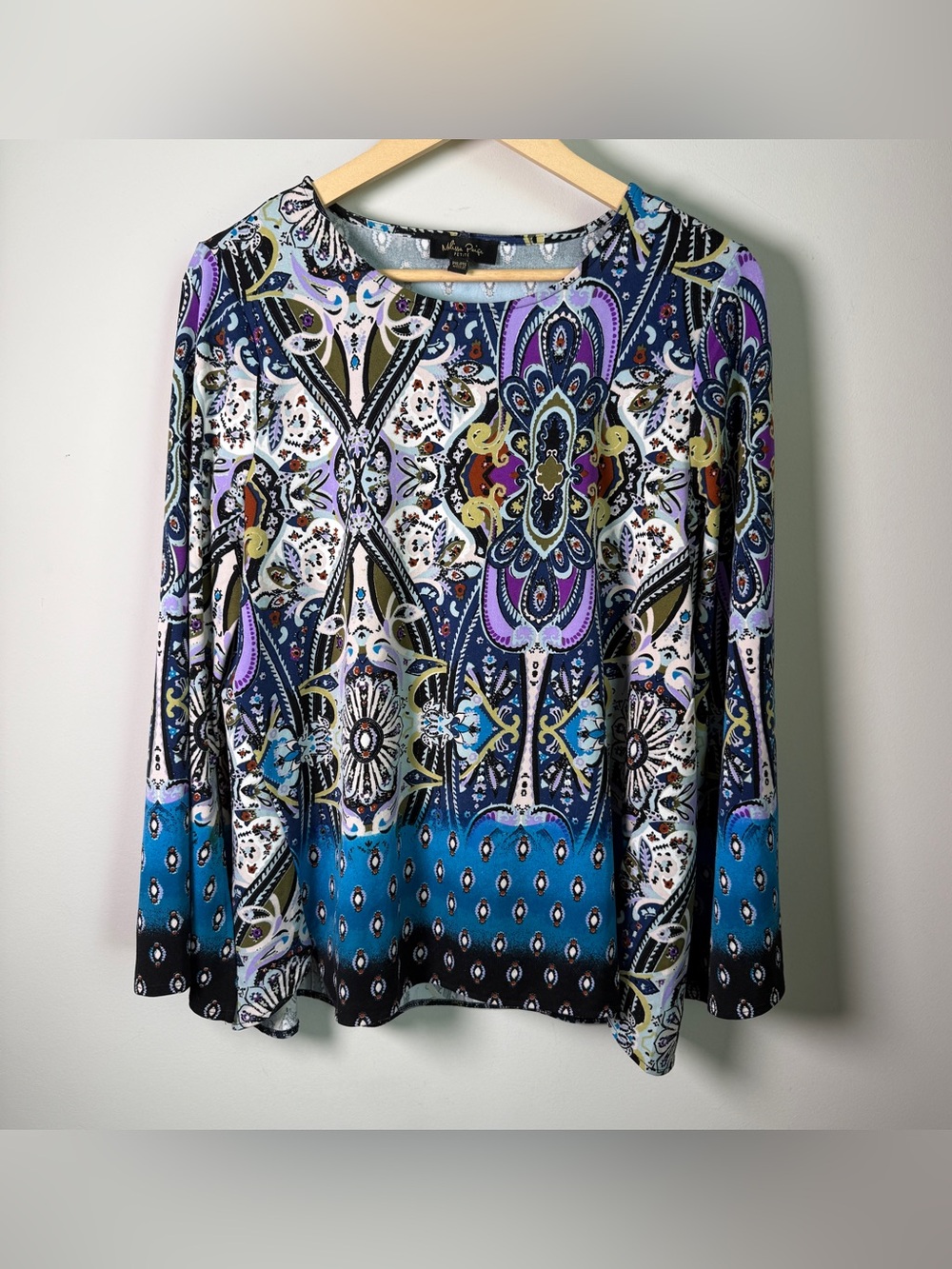 Melissa Paige Paisley Medallion Bell Sleeve Top | PXL | Boho Artsy Pucci-esque